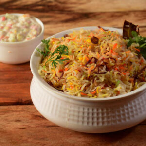 Veg. Hyderabadi Biryani (With Raita)
